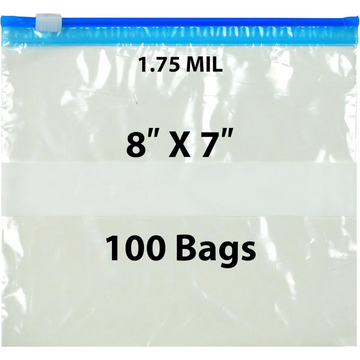 8X7 inches Slide Seal Bags No Leak w/ White Block 1.75 Mil LDPE
